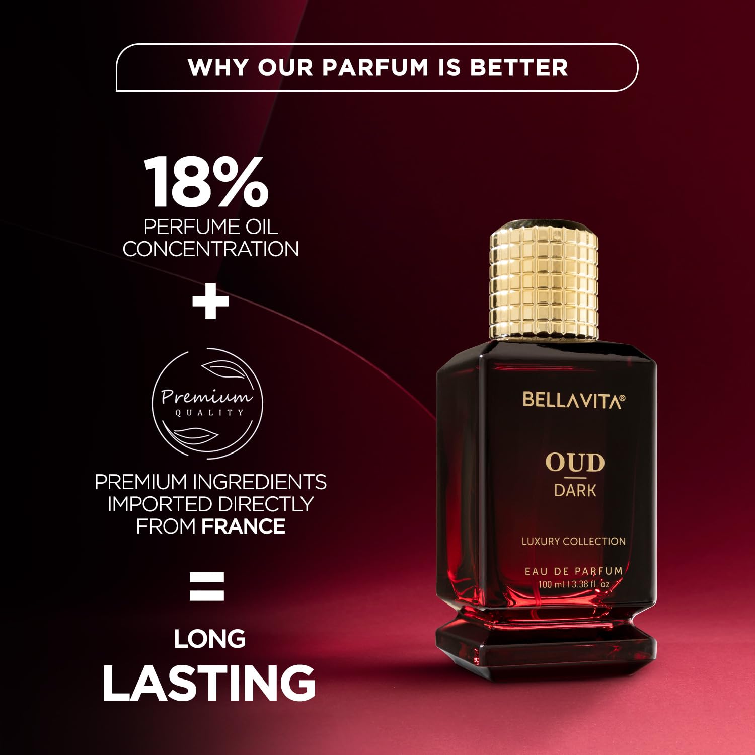 Bella Vita Luxury OUD DARK Eau De Parfum Perfume with Grapefruit, Vetiver,Orris,Dark Wood|Premium, Long Lasting Smokey & Woody Fragrance for Men 100ML