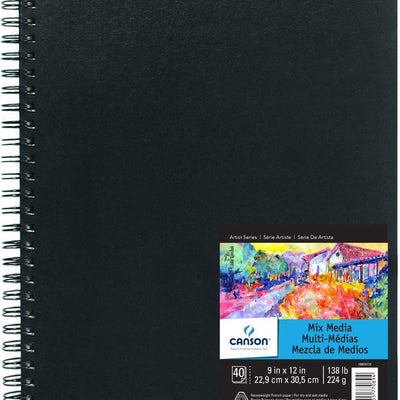 Canson Mix-Media 224 GSM Fine Grain 22.9 x 30.5 cm Drawing Paper Spiral Bound Book (White, 40 Sheets)