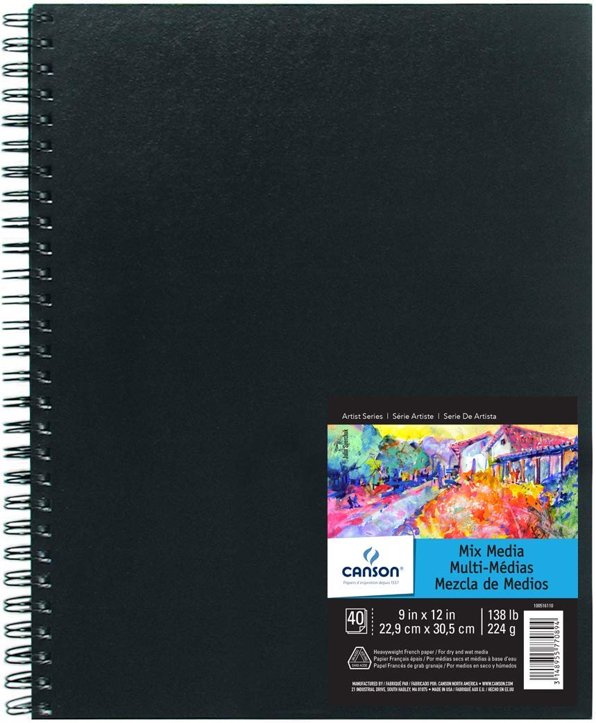 Canson Mix-Media 224 GSM Fine Grain 22.9 x 30.5 cm Drawing Paper Spiral Bound Book (White, 40 Sheets)