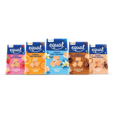 Equal Assorted Wafers Cube (Sugar-Free) | Pack of 5 (100g each) | 0% Added Sugar | Flavoured Wafers | Crispy Creamy Wafers | Crunch Anytime Anywhere
