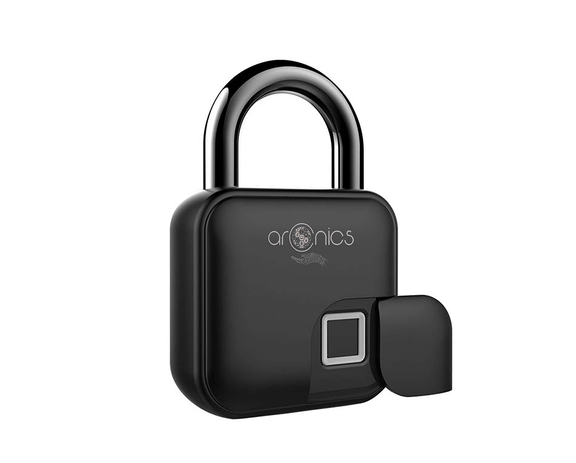 Arcnics® - Rugged Smart Fingerprint Padlock, Bluetooth Enabled Rechargeable Padlock, 10 Fingerprints Support, Keyless/Passwordless Access, Waterproof (IP65), Works with Smart Life (Black)