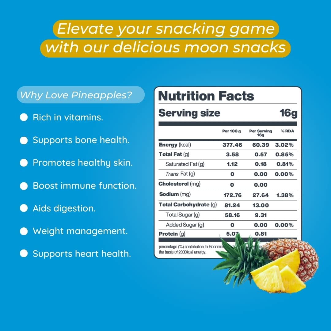 Moon Freeze Dried Pineapple Chips | Healthy Pineapple Snack | 100% Natural, Vegan, No Preservatives, No Added Sugar | 16 Gm | Moon_Pineapple_Chips | (16Gm) Pack of 2