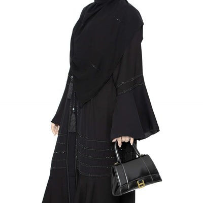 BURAQUE DESIGNER Nida fabric Free Size Muslim Burqa/Abaya & Burkha Dress for Muslim women and Girl's (P03-Black Stone-Burkha)