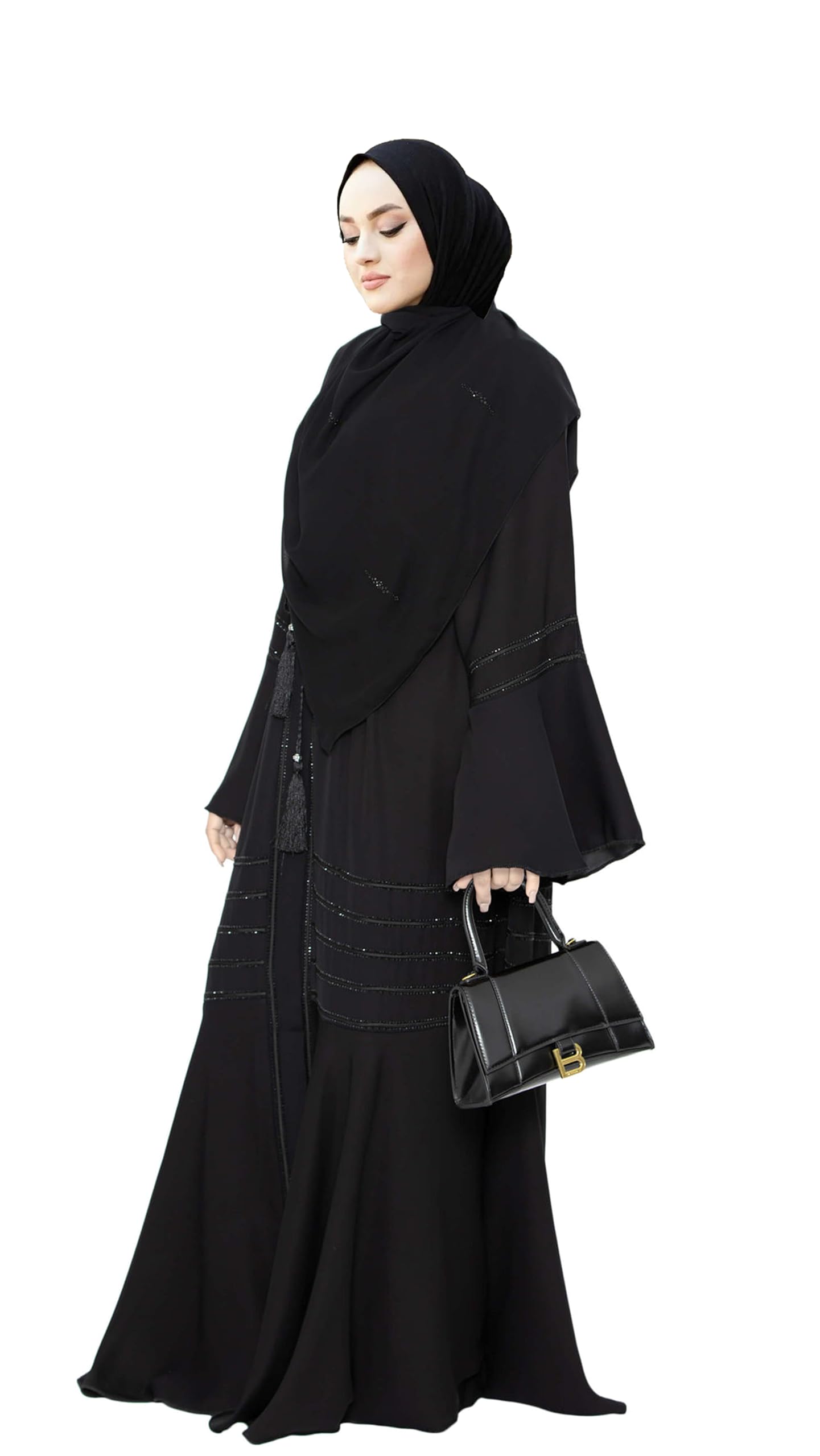 BURAQUE DESIGNER Nida fabric Free Size Muslim Burqa/Abaya & Burkha Dress for Muslim women and Girl's (P03-Black Stone-Burkha)
