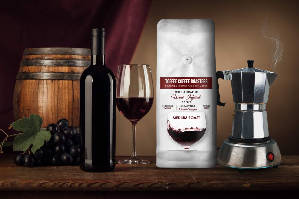 Cabernet Sauvignon Wine Barrel Aged Coffee | Toffee Coffee Roasters | Arabica Freshly Medium Roast | Coffee Notes: Fine Red Grapes and Wine (Decoction Coffee Maker, 250gm)