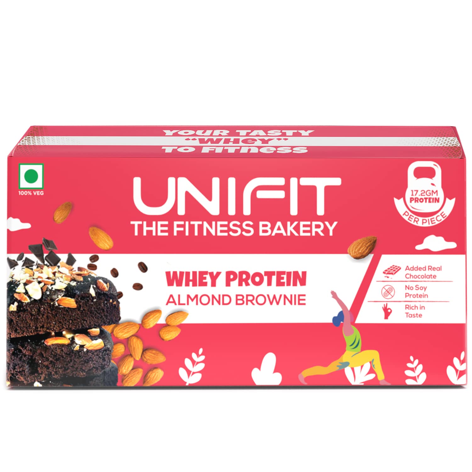 UNIFIT Delicious Ready to Eat Brownie With Almond Toppings & Rich Source of Protein & High Fiber Sugar Added | brownie cake | fudge | chocolate – 300gm (Almond)