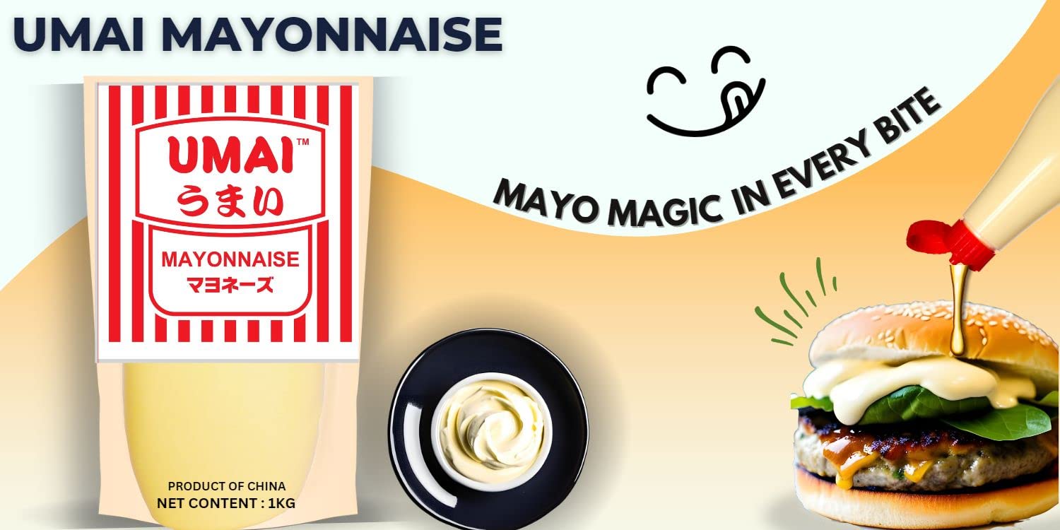 UMAI Japanese Style Mayonnaise 1kg | Rich & Smooth Mayonnaise | Use as a Salad Dressing, Dip for Falafel, Spread on Bread or Toast, filling in Sandwiches & Grills