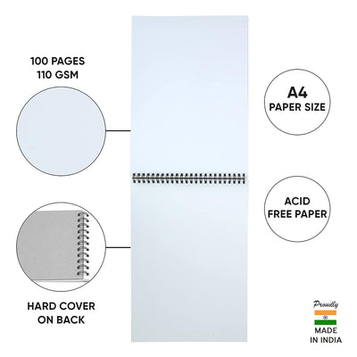 Doms Wiro Binding Notebook | Sketch Pad | Plain | 110GSM | 100 Pages | 21.0 x 29.7 cm | Pack of 1