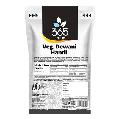 365 SPICERY Veg Dewani Handi Masala| Exquisite Blend for Authentic Indian Flavors | 100% PURE, NO Preservatives, NO MSG - 100 gm