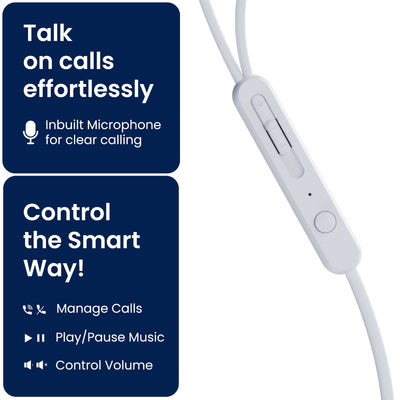 Ambrane Wired in Ear Earphones with in-line Mic for Clear Calling, 12mm Dynamic Drivers for BoostedBass™, 3.5mm Jack, Multi-Functional Controller (Stringz 74, White)