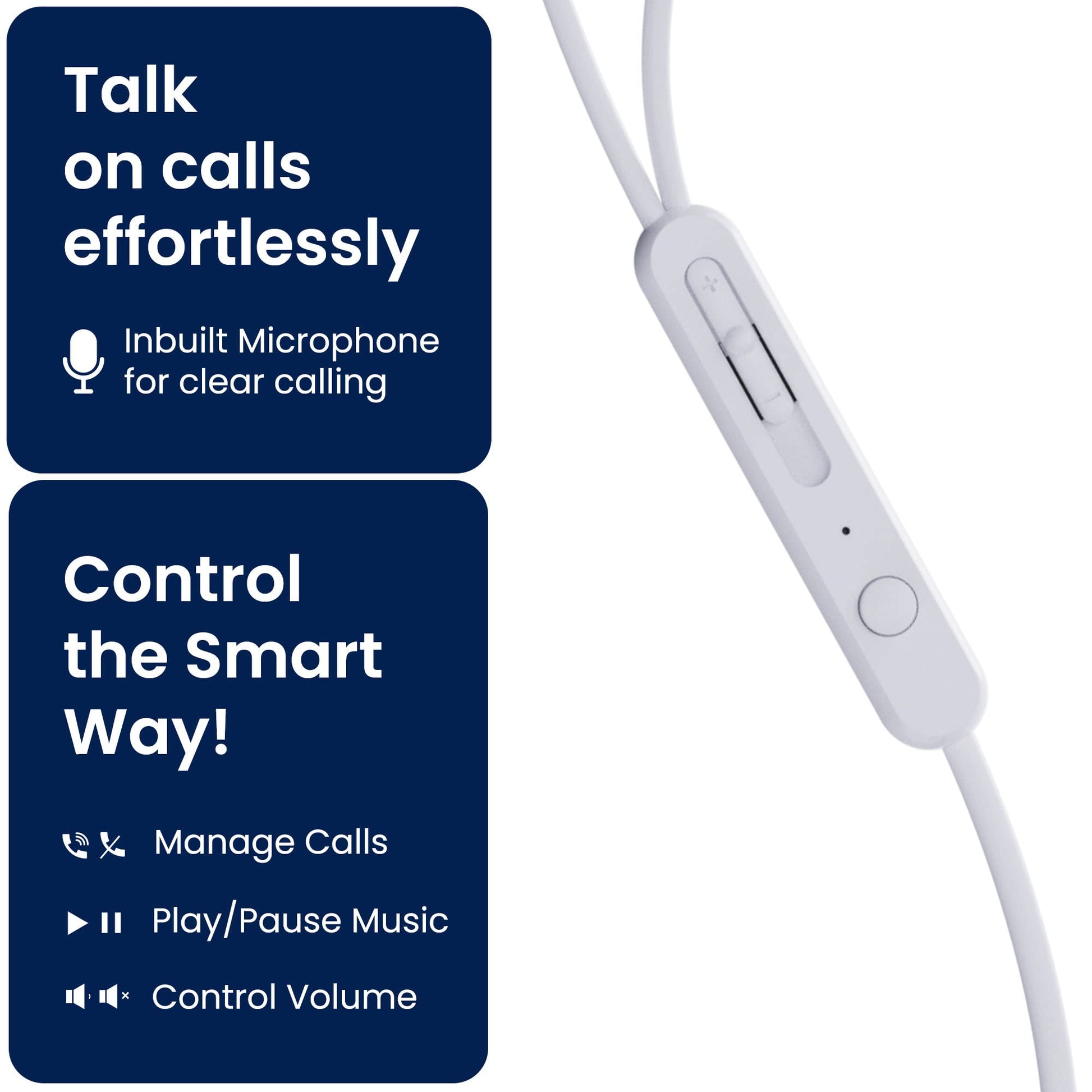 Ambrane Wired in Ear Earphones with in-line Mic for Clear Calling, 12mm Dynamic Drivers for BoostedBass™, 3.5mm Jack, Multi-Functional Controller (Stringz 74, White)