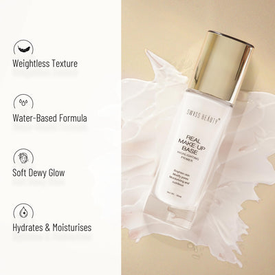 Swiss Beauty Real Makeup Base Highlighting Primer| Skin-Hydrating Poreless Primer With Natural Glow Finish For Face Makeup |Shade - Golden-Tint, 32Ml