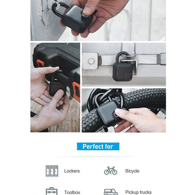 Arcnics® - Rugged Smart Fingerprint Padlock, Bluetooth Enabled Rechargeable Padlock, 10 Fingerprints Support, Keyless/Passwordless Access, Waterproof (IP65), Works with Smart Life (Black)