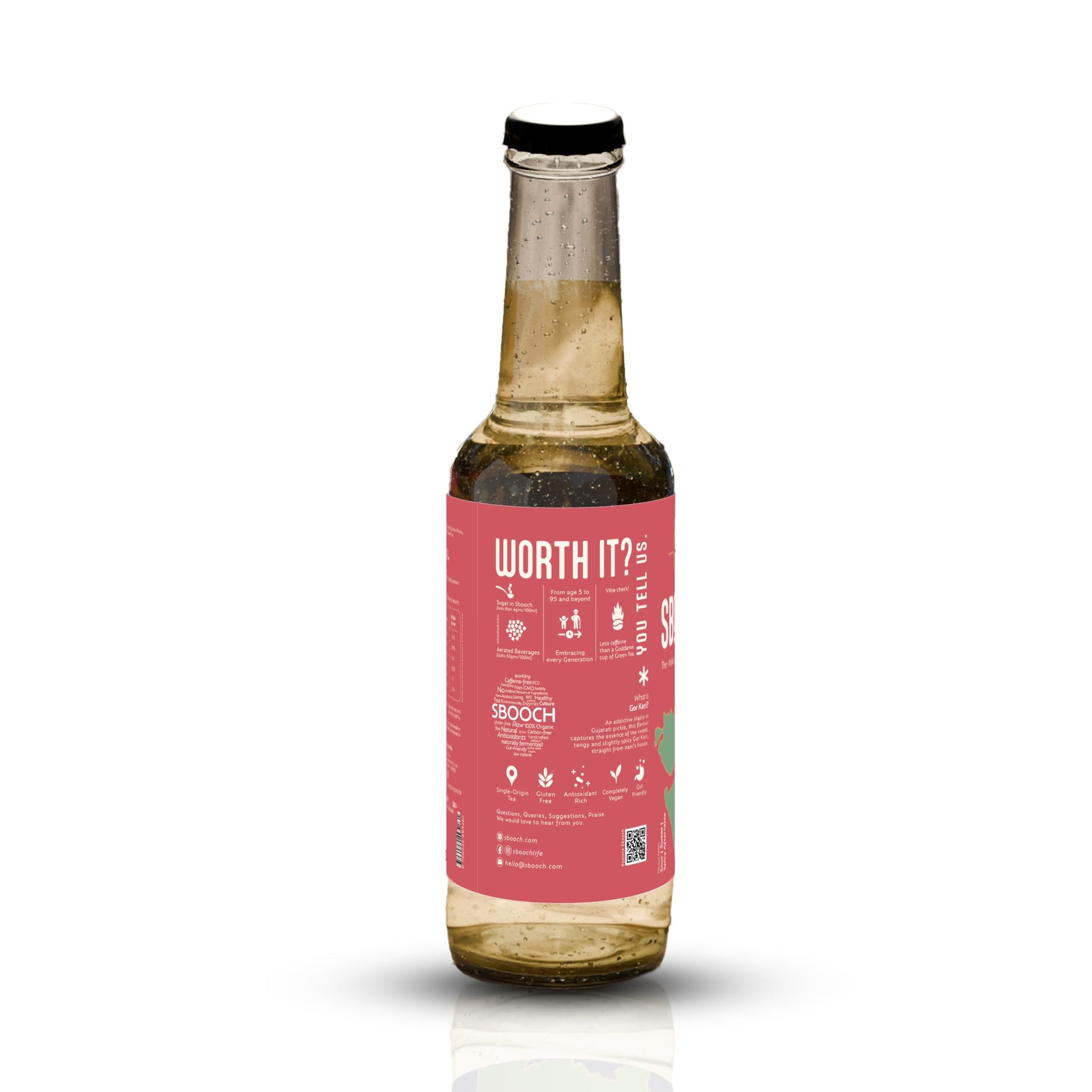 SBOOCH - Indian Sparkling Kombucha Tea | Gor Keri Flavor |275ml Pack of 6| Gut-Friendly Beverage | Antioxidant-Rich Zero Preservatives | Alcohol-Free Fermented Tea | Vegan & Gluten-Free
