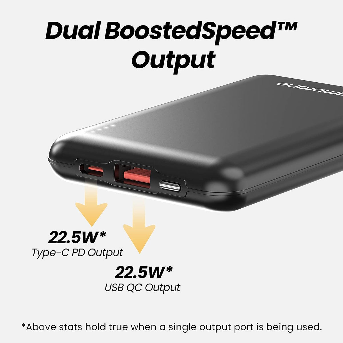 Ambrane 10000mAh Slimmest & Compact (Pocket/Bag Friendly) Powerbank, 22.5W Fast Charging, USB & Type C Output, Power Delivery, Quick Charge for iPhone, Android & Other Devices (Powerlit, Black)