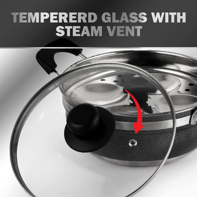 Cello Magna Stainless Steel Multi Kadai Idli cooker with Glass Lid & 2 Idli Plates | Multi-purpose use | Perfect for Frying, Sautéing, Roasting, Preparing sabjis | Dishwasher Safe