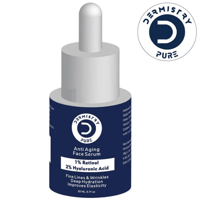Dermistry Pure 1% Retinol 2% Hyaluronic Acid Anti Aging Skin Firming Tightening Moisturizer Face Serum Removes Ageing Fine Lines Wrinkles Deep Hydration Collagen Boost Improves Elasticity 30ml