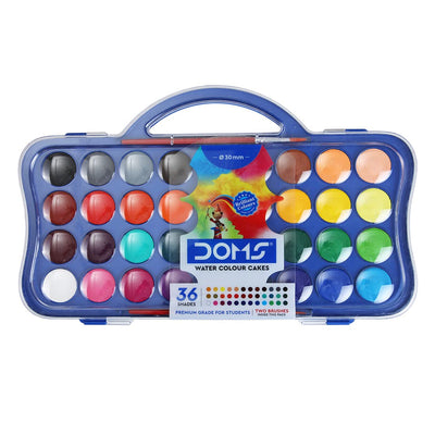 DOMS Non-Toxic 30mm Water Colour Cake Set with 2 Paint Brushes (36 Assorted Shades x 1 Set) (DM7130)