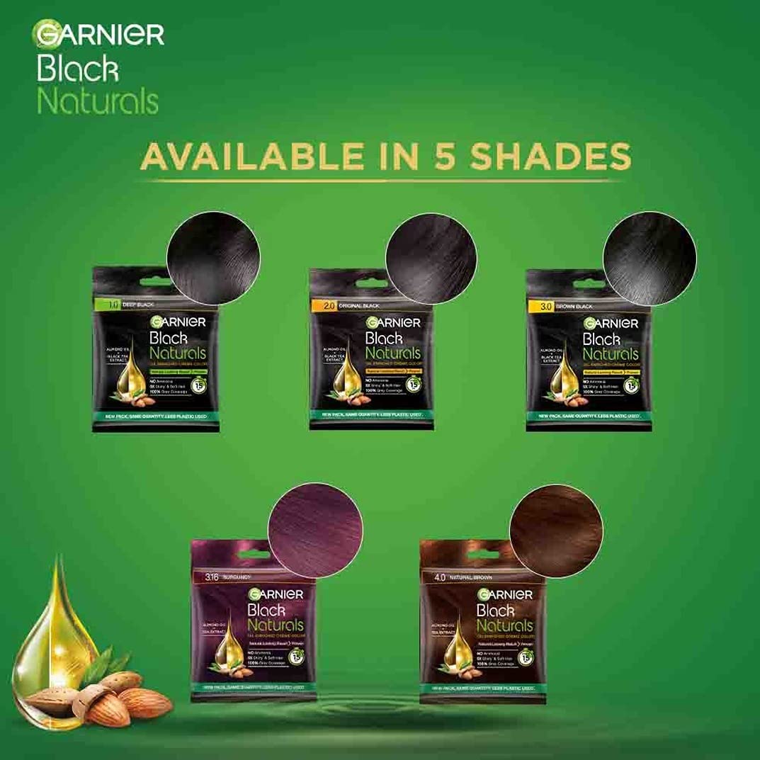 Garnier, Hair Colouring Crème, 100% Grey Coverage, Softening and Increased Shine, Black Naturals, 4.0 Natural Brown, 20g + 20ml