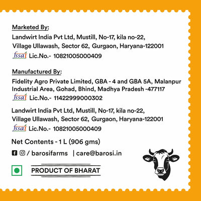 Barosi Premium Cow Ghee 1000 ml | 100% Pure | Danedar Texture | Rich In Good Fats And Antioxidants | Easy To Digest