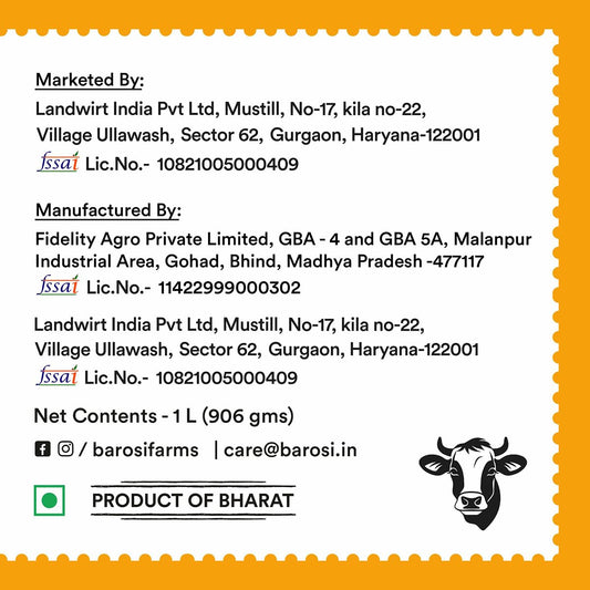 Barosi Premium Cow Ghee 1000 ml | 100% Pure | Danedar Texture | Rich In Good Fats And Antioxidants | Easy To Digest