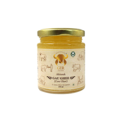 Gir Ahinsak Gau Ghee – Vedic, Ethical, Desi Pure Breed Gir Gaumata (A2), Bilona, Grass-Fed, Non-GMO – Good for Health, 190 ml