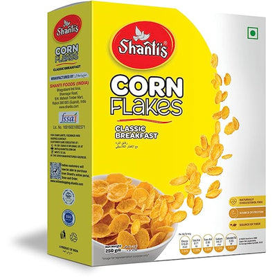 Shanti's Corn Flakes/Breakfast Cereals/Ready to Eat/Crunchy and Tasty/Fat Free Corn Flakes (CORN FLAKES, 250 GM)