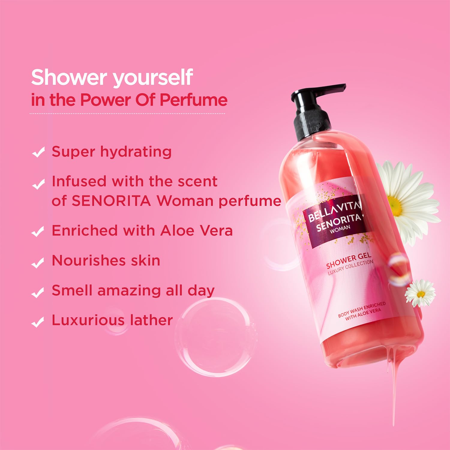 Bella Vita Luxury Senorita Woman Body Wash Refreshing Shower Gel for Deep Cleansing, Hydrating, Moisturising, Softer & Smoother Skin with Aloe Vera 500 Ml