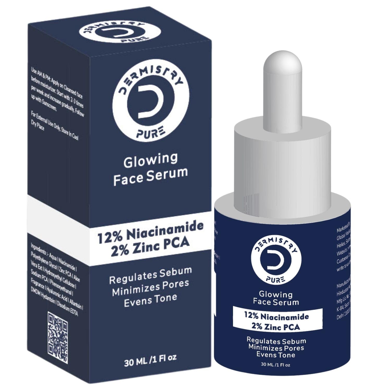 Dermistry Pure 12% Niacinamide 2% Zinc Face Serum Controls Oil Blemishes Minimizes Pores Evens Tone, Removes Dark Spots Acne Marks Scars & Pimples,Skin Lightening Brightening Glowing UV Protection 30ml