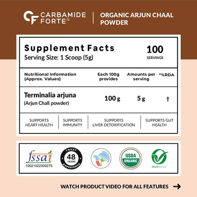 Carbamide Forte Arjun Chaal Powder-500G|100% Natural & Pure Herbal Arjun Ki Chaal Powder For Men & Women|To Support Heart Health & Promote Good Cholesterol