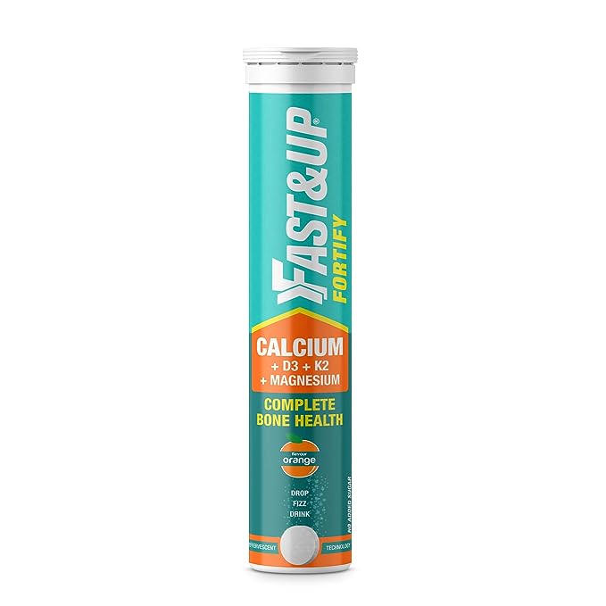 Fast&Up Fortify - Calcium with Essential Vitamin D3 for Complete Health Support - Vitamin D3, Calcium & Magnesium Combination for Better Absorption (20 Effervescent Tablets, Orange Flavour)…