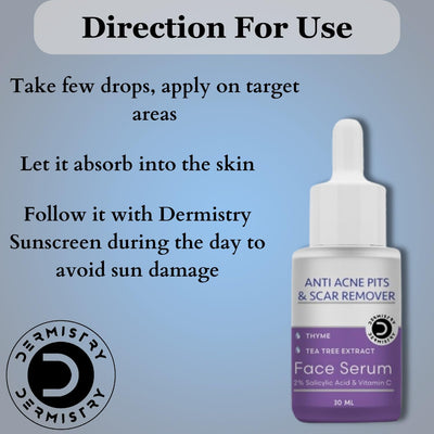 Dermistry 2% Salicylic Acid Niacinamide Anti Acne Face Serum For Pimples Blemishes Oily Acne Prone Skin-30ml