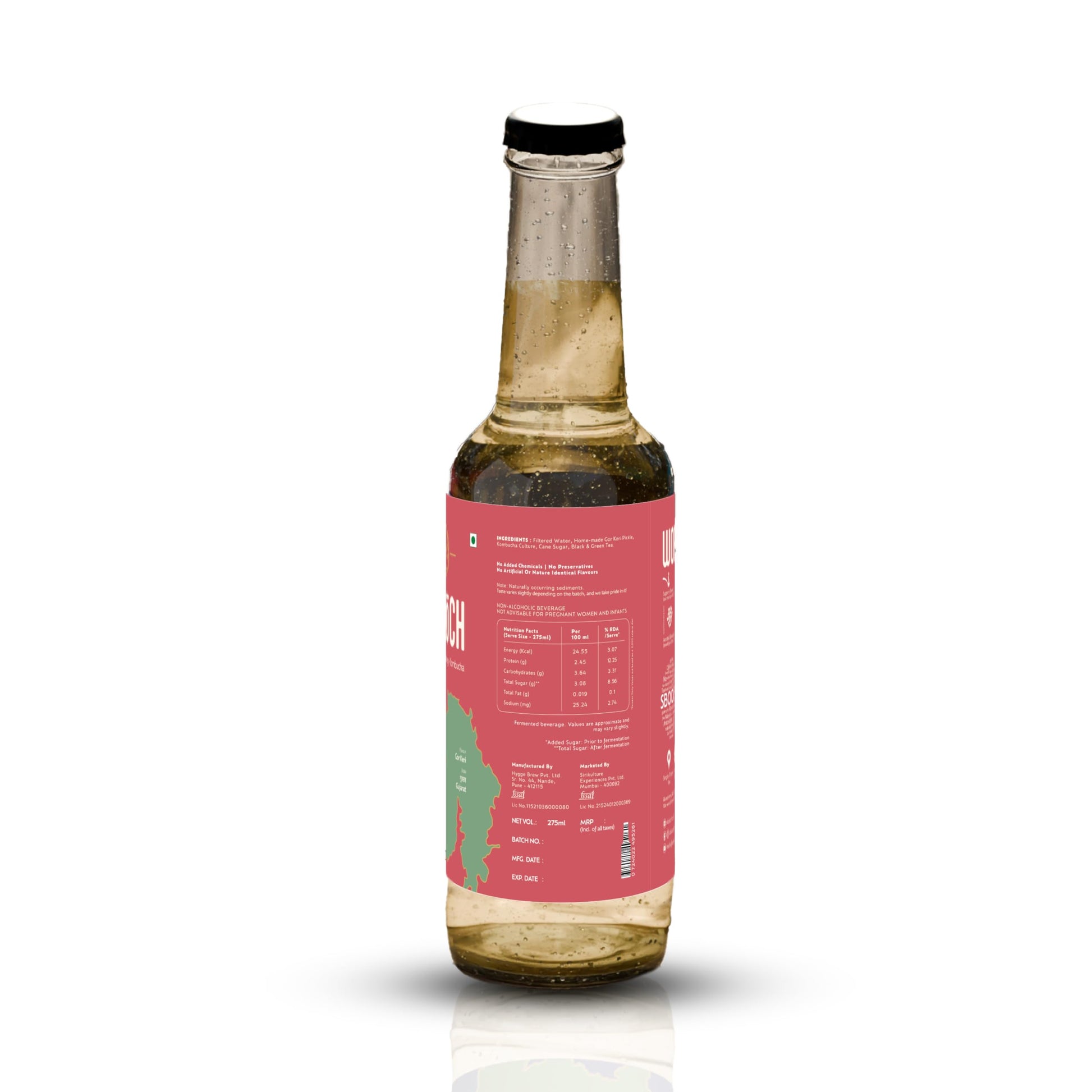 SBOOCH - Indian Sparkling Kombucha Tea | Gor Keri Flavor |275ml Pack of 6| Gut-Friendly Beverage | Antioxidant-Rich Zero Preservatives | Alcohol-Free Fermented Tea | Vegan & Gluten-Free