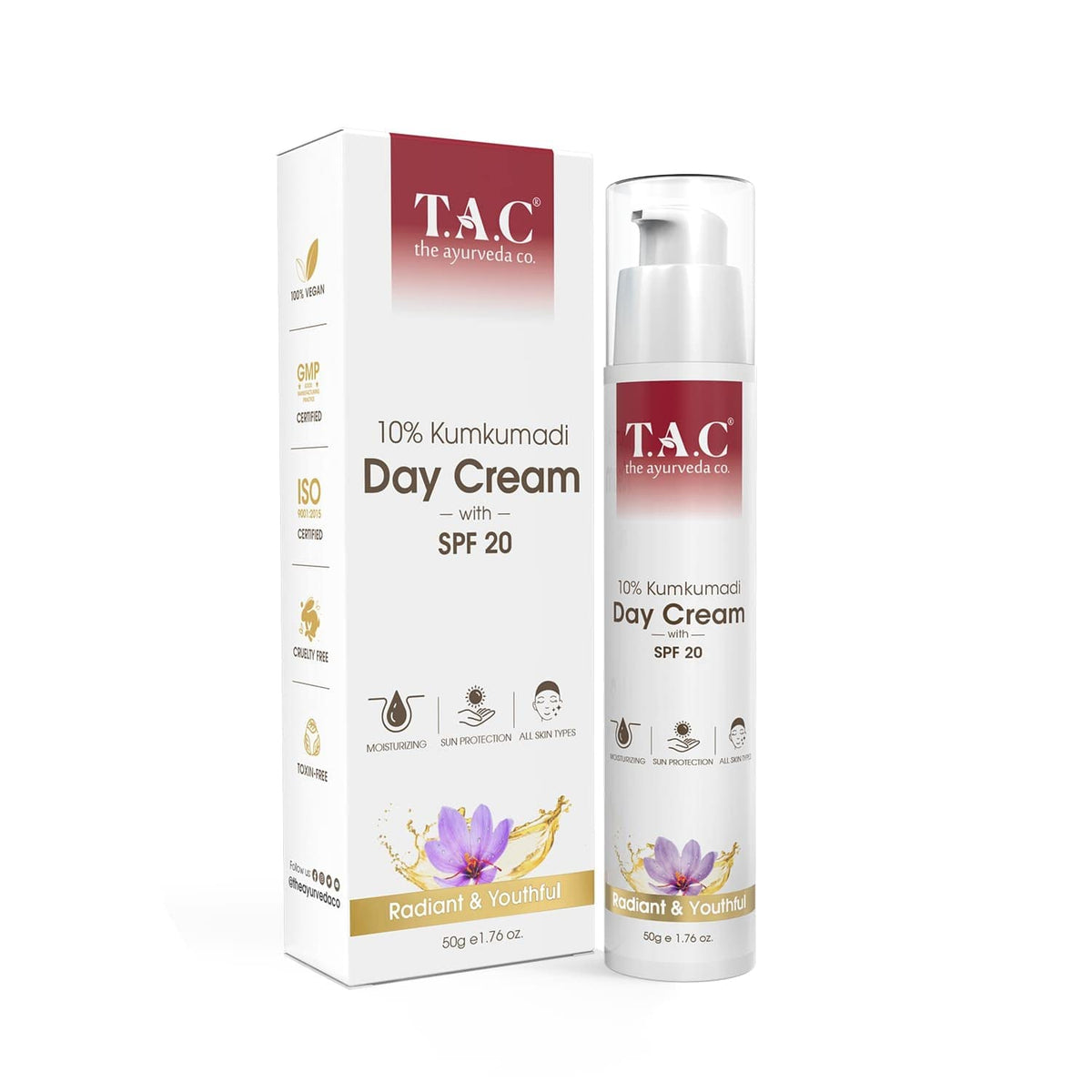 4x TAC - The Ayurveda Co. Kumkumadi Day Cream with Spf 20 - 50Gm - Pack of 4