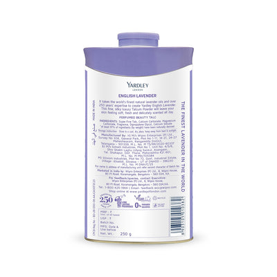 4x Yardley London English Lavender Perfumed Talc| Fragrant Beauty Talc for Women| Smooth texture | 250g - Pack of 4