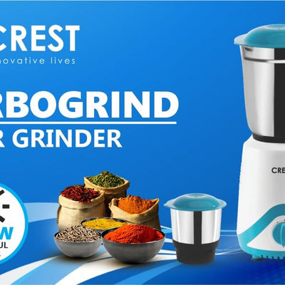 Crest Mixer Grinder for Kitchen - 2 Jars 500 Watt - Mixie with Mini Jar for Chutney & Liquidizing Jar used as Wet Grinder & Blender for Milkshake, Smoothie, Puree -Stainless Steel Blades