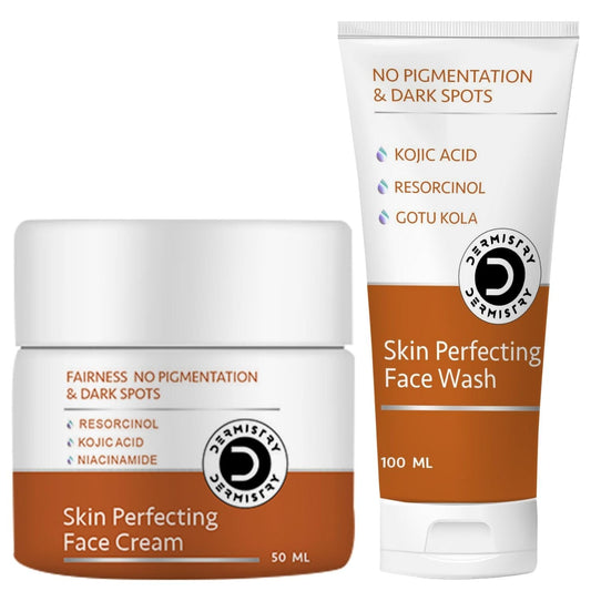 Dermistry Anti Pigmentation Tan Removal Skin Perfecting Fairness Face Wash for Dark Spots Uneven Tone Correction + Face Cream for Melasma Blemishes Kojic Acid Niacinamide - All Skin Type Women Men
