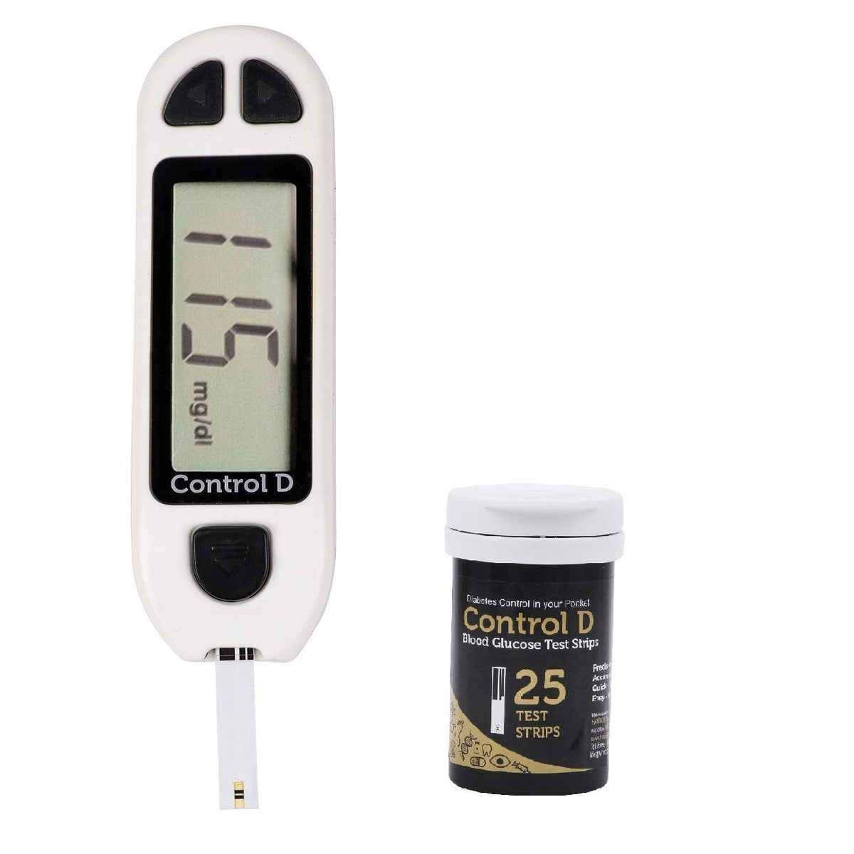 Control D Blood Glucose Monitor (Pack of 25 Strips, White)