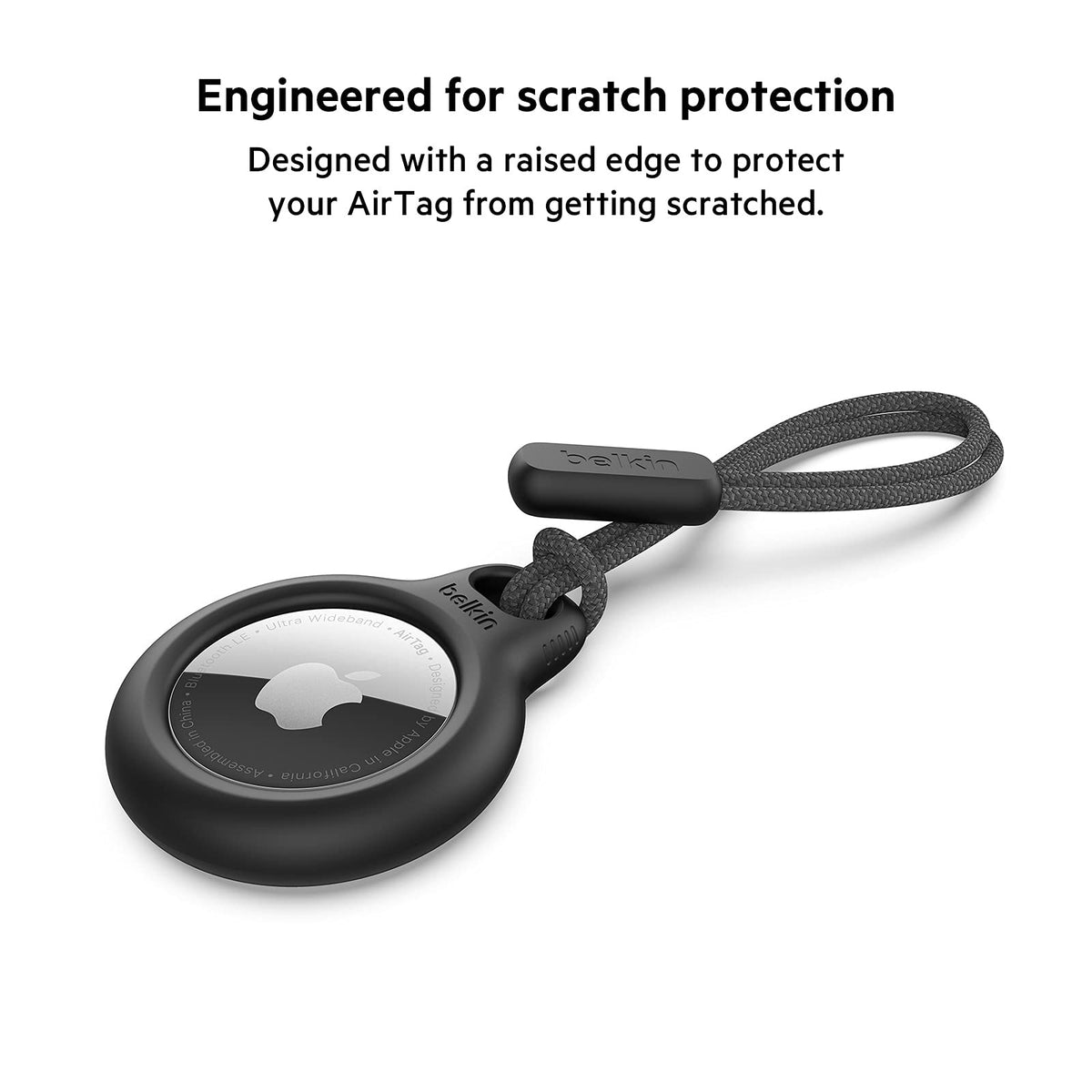 Belkin AirTag Case with Strap, Secure Holder Protective Cover for Air Tag with Scratch Resistance Accessory - Black Colour (F8W974)