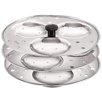 Blluex Stainless Steel Heavy Quality Idli Stand For 5 Liter above Cooker Idli Maker Makes 9 Medium Size Idlis At Once With Stand Kitchen Tool 3 Plates - Silver