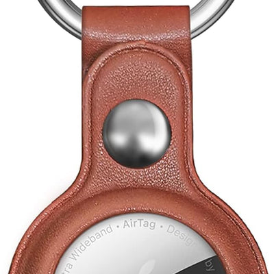 AMiRiTE ADS37 Premium Faux Leather Key Ring Holder Case Cover Compatible with Apple Airtag [ Only Key Holder Cover, Airtag Not Included ] (Brown)