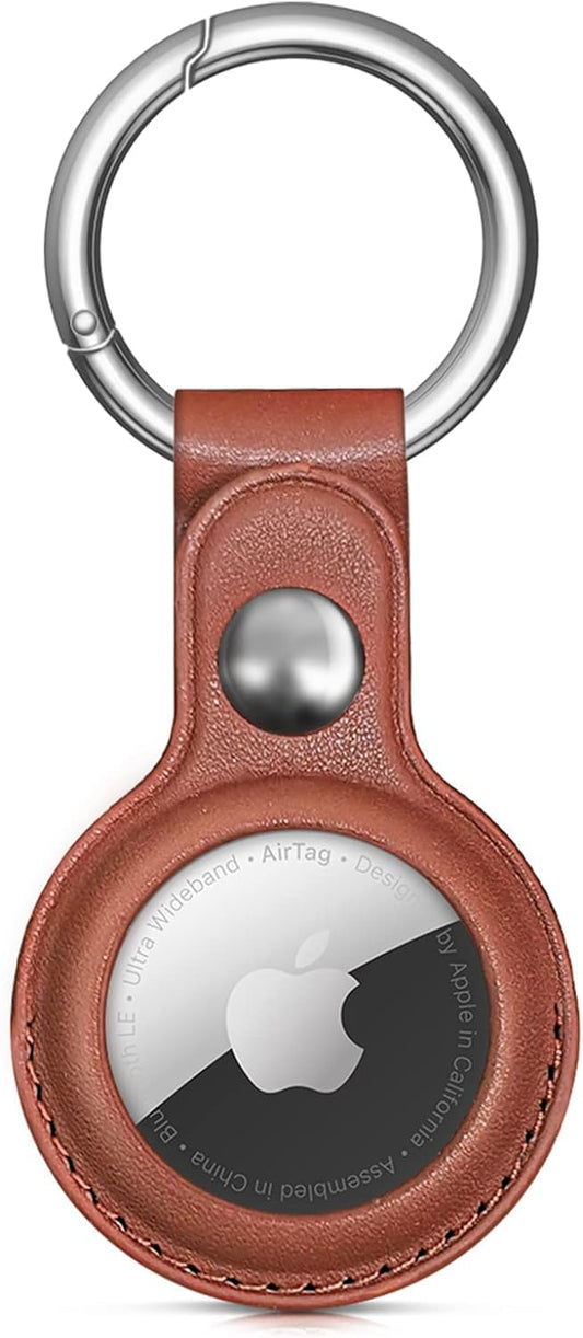 AMiRiTE ADS35 Premium Faux Leather Key Ring Holder Case Cover Compatible with Apple Airtag [ Only Key Holder Cover, Airtag Not Included ] (Brown)