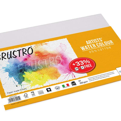 Brustro Artists Watercolour Paper, A4 Size, 200 GSM, 25% Cotton CP, 12 + 4 Sheets Free (Pack of 2)