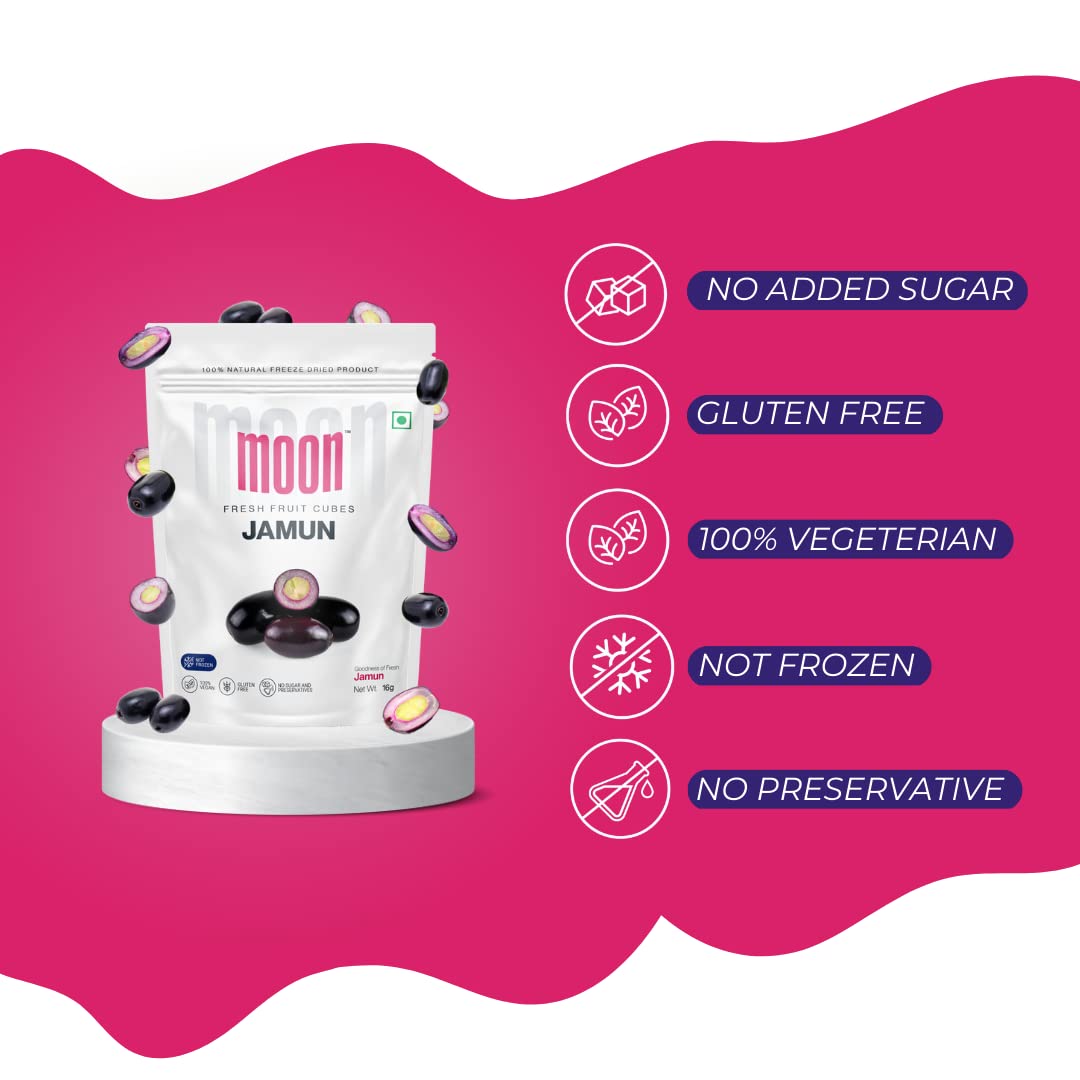 Moon Freeze Dried Jamun Cubes | Healthy Jamun Snack | 100% Natural, Vegan, No Preservatives, No Added Sugar Gluten Free Snack for Kids and Adults | (16Gm) Pack of 2