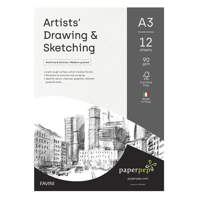 PaperPep Artists' Sketching & Drawing Paper 90GSM A3 Pack of 24 for Sketching & Drawing with Pencil, Charcoal, Graphite, redchalk Pastel, Chalk, Oil Pastel & Wax Crayon for Artists' & Amateurs