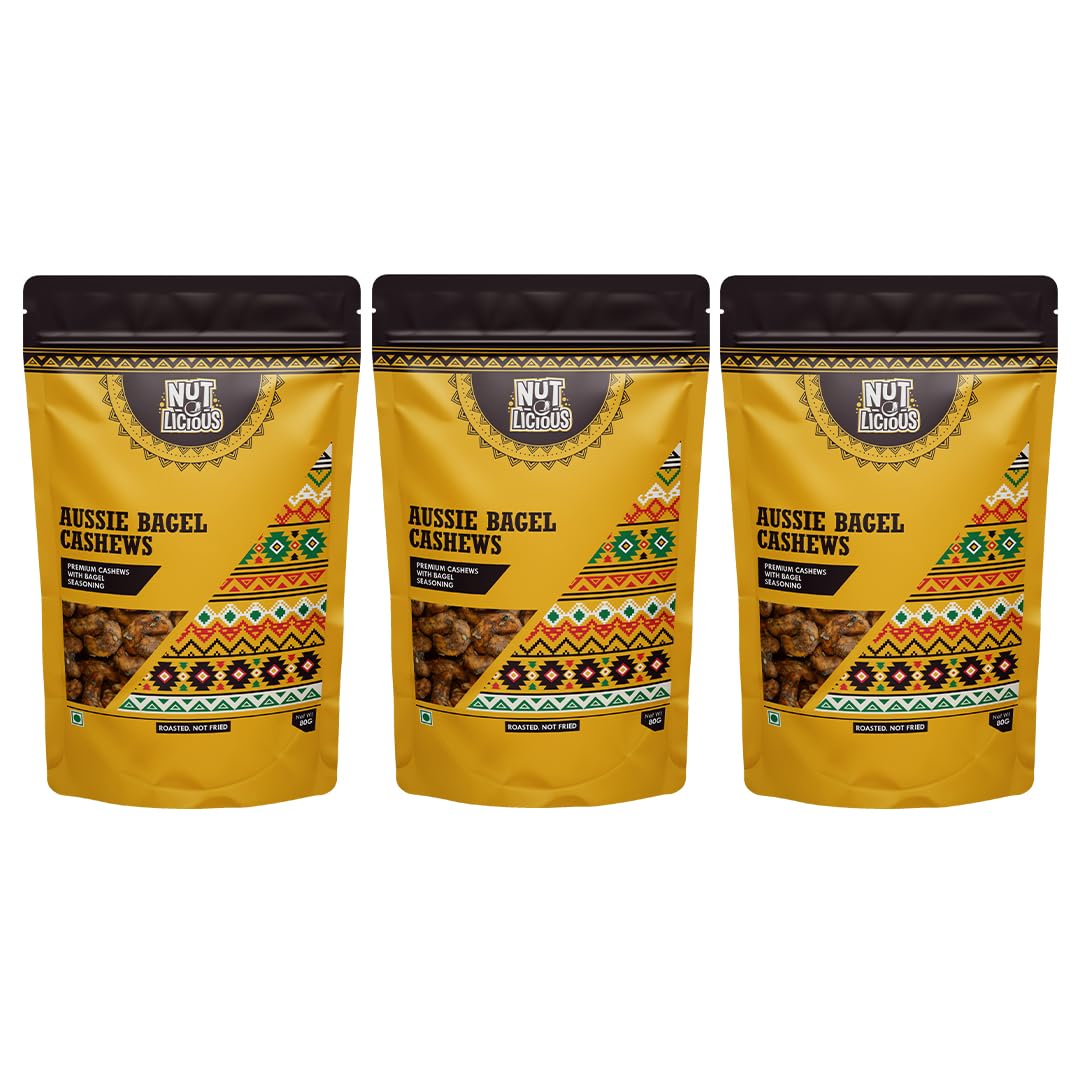 Nut-O-Licious Authentic Bagel Seasoned Cashews | 80g | Roasted Flavored Cashew Nuts | Nutritious, Crunchy & Delicious | Healthy Cashew Snacks | Premium Kaju(Pack of 3)