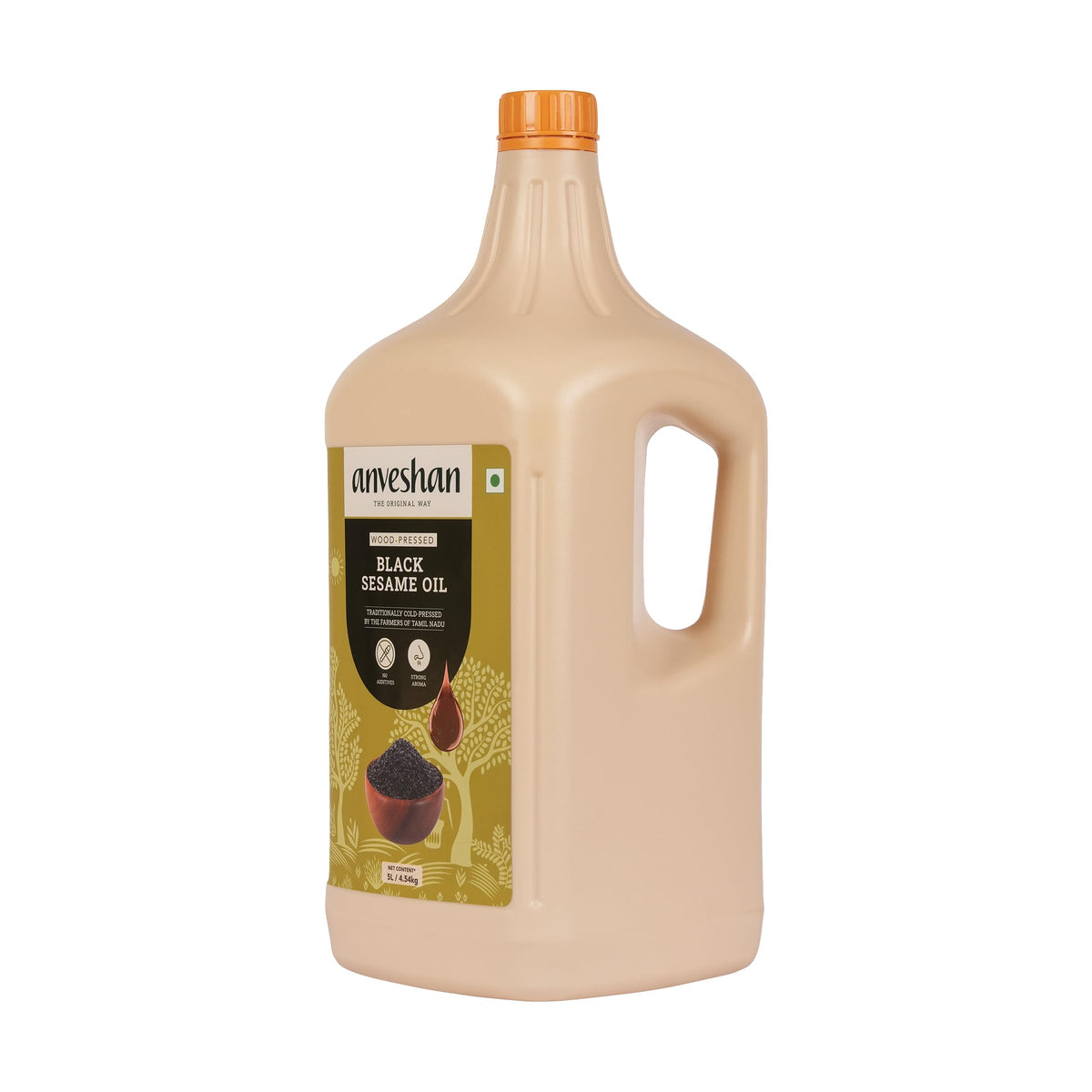 Anveshan Wood Pressed Black Sesame Gingelly Oil 5L | Plastic Can | Kolhu/Kacchi Ghani/Chekku | Gingelly Oil | Natural | Chemical-Free | Cold Pressed Sesame Oil for Cooking