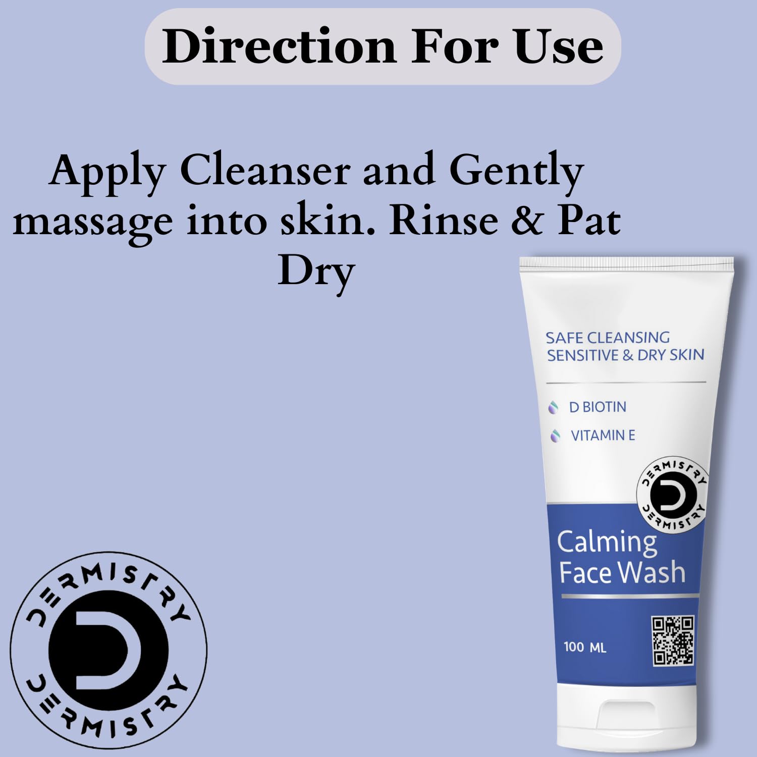 Dermistry Sensitive & Dry Skin Creamy Mild Safe Moisturizing Face Wash Cleanser For Winter & All Seasons, Sulphate Paraben Free, D Biotin Vitamin E, Suits Combination & All Skin Types - Men Women