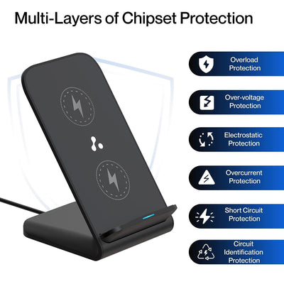 Ambrane 15W Wireless Charging Stand for iPhone 14/13/12 Series, Galaxy S23/S22/S21/S20/Note20 Series, OnePlus 9/9 Pro, Apple Watch & Other Qi Devices (Powerpod, Black)