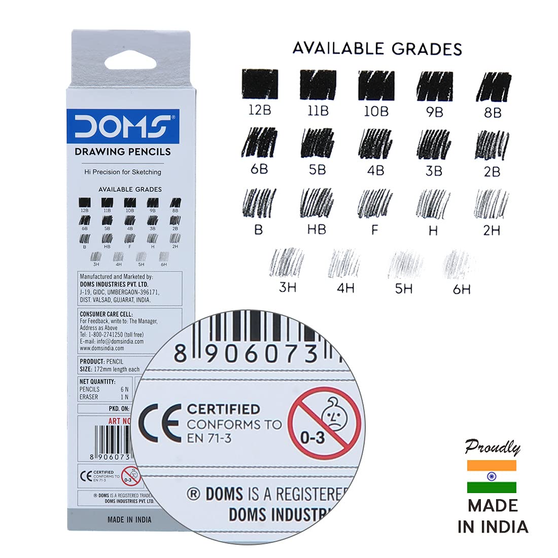 Doms Drawing & Sketching Graphite Pencils - Grade 6B